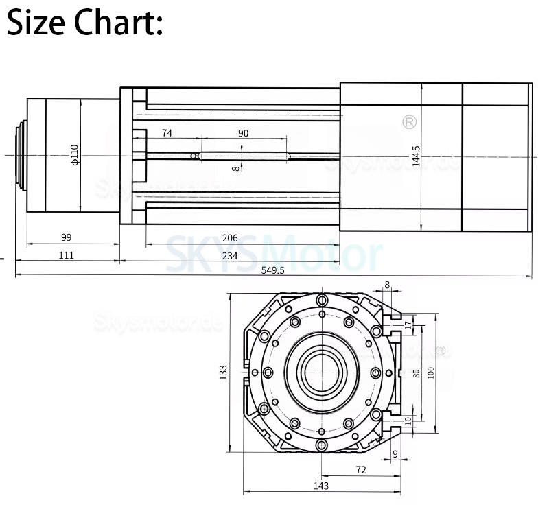 9 kW Luftgek&uuml;hlter ATC Spindelmotor (Werkzeugwechselspindel) + 11 kW Frequenzumrichter (GDZ143x133-9L + DZB312B011)